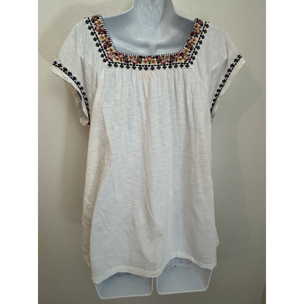 Style & Co Floral Embroidered Slub Knit Short Sleeve Peasant Blouse Size M White - Picture 3 of 6